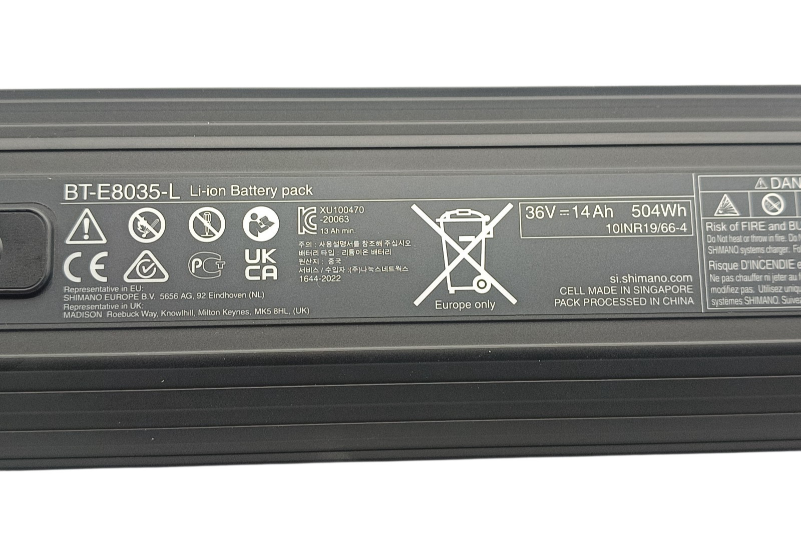 Shimano Steps BT-E8035-L E-Bike Battery Intern 504 WH for Frame down Pipe Mount