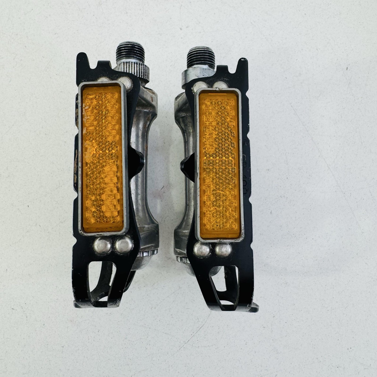 Vintage SR SP-100 Platform Bike Pedals Pair 9/16 In Silver Reflectors Road A05