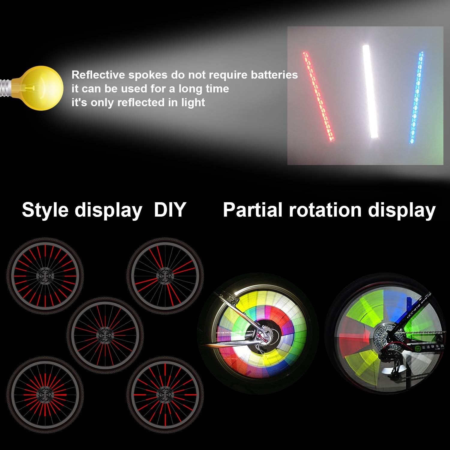 84Pcs/ 7 Sets Bicycle Spoke Skins Wraps Bicycle Wheel Spoke Reflector Reflective