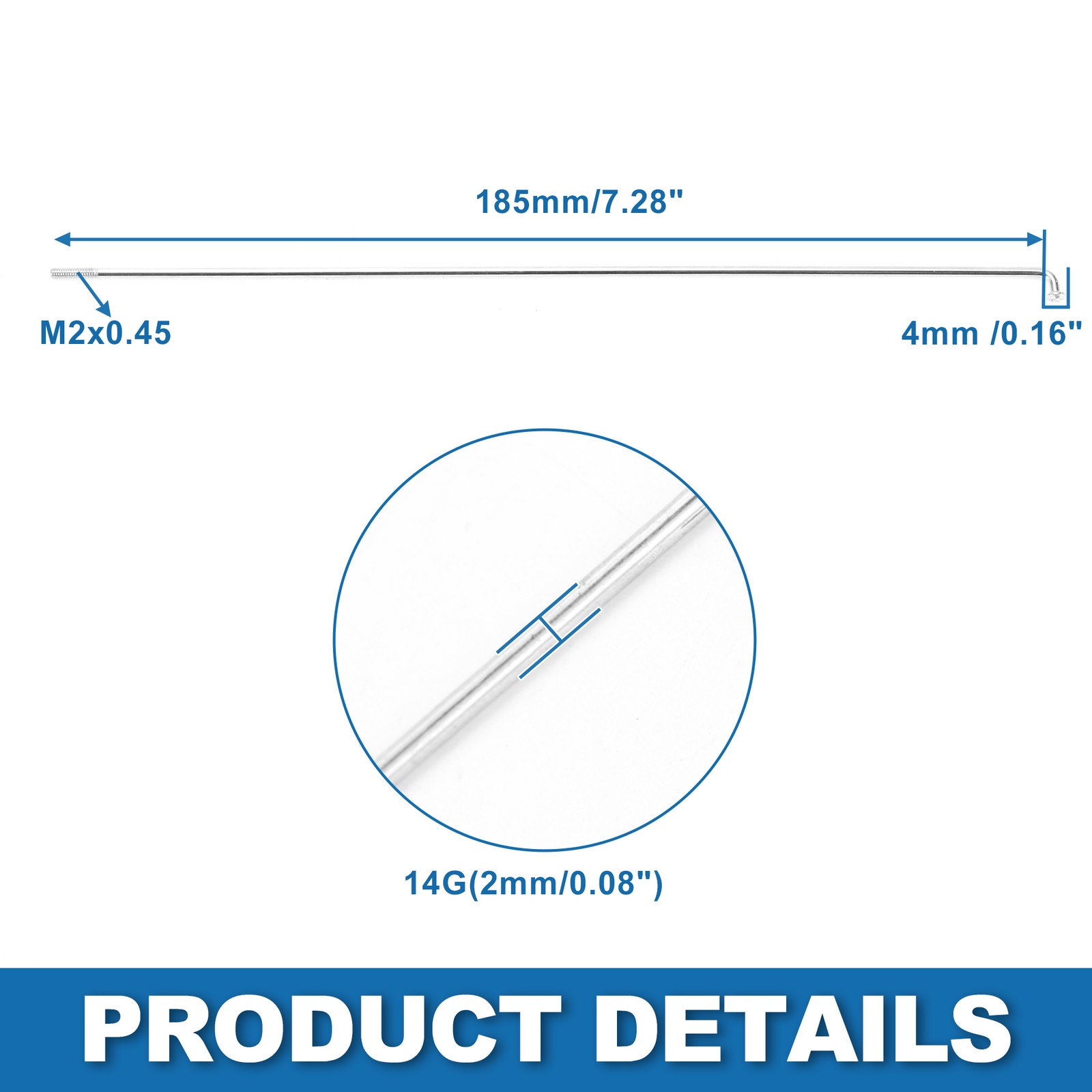 14G 185MM Bike Spokes for Mountain Bike Carbon Steel Silver 36pcs