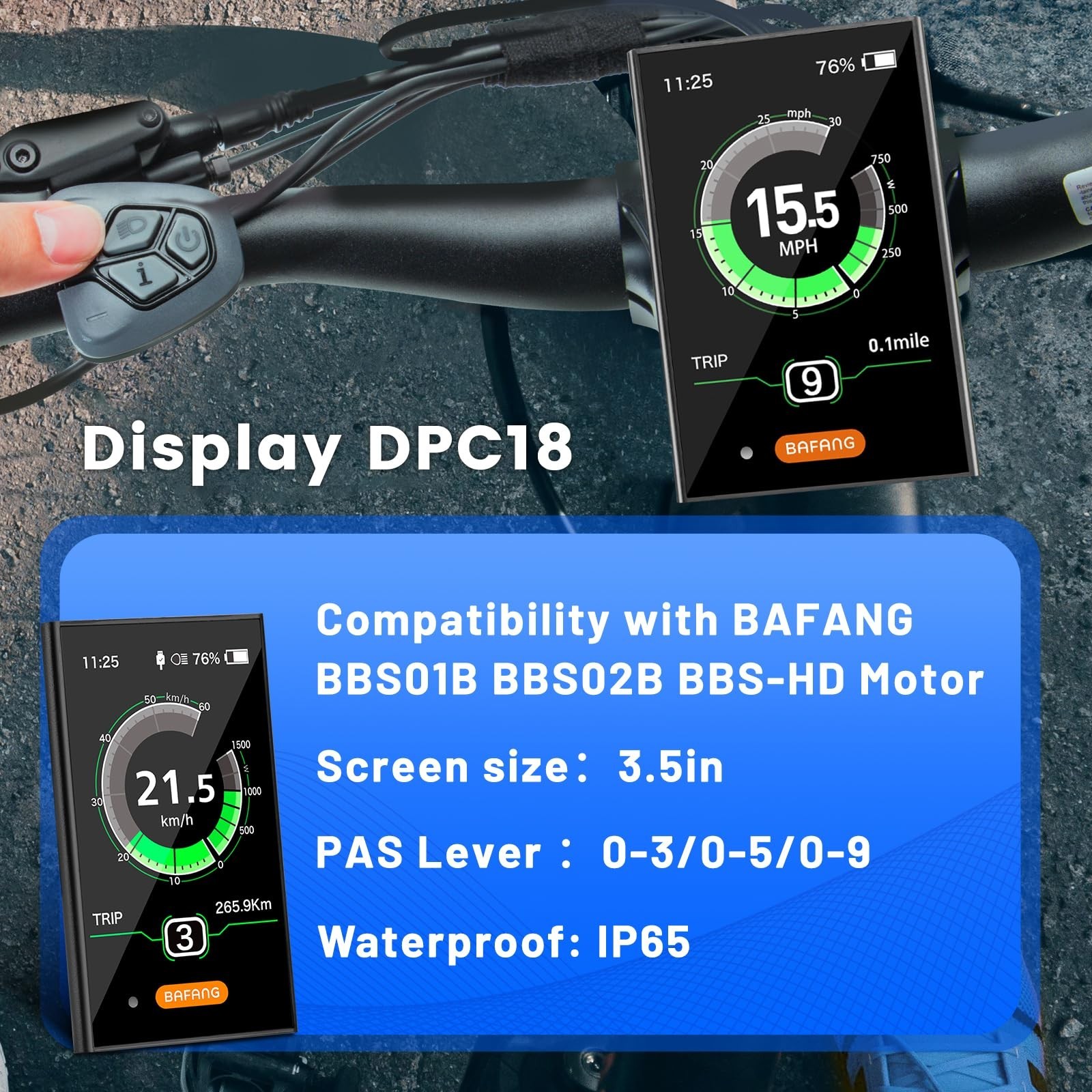 BAFANG Ebike Display DPC18 for BBS01B BBS02B BBSHD UART Version Mid Drive Mot…