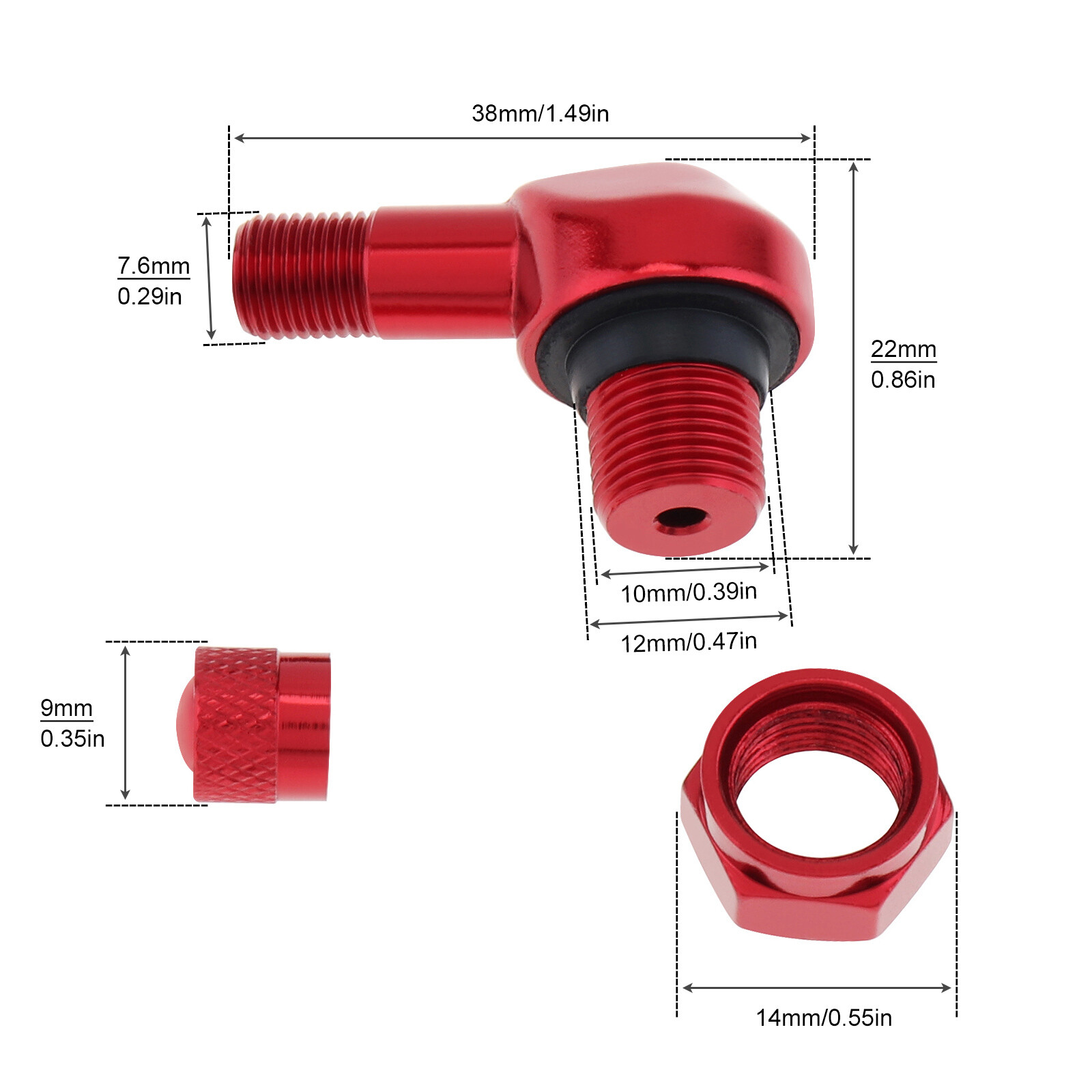 2PCS Motorcycle CNC Aluminum Alloy 11.3mm Tire Wheel Stem Valve 90 Degree Angled