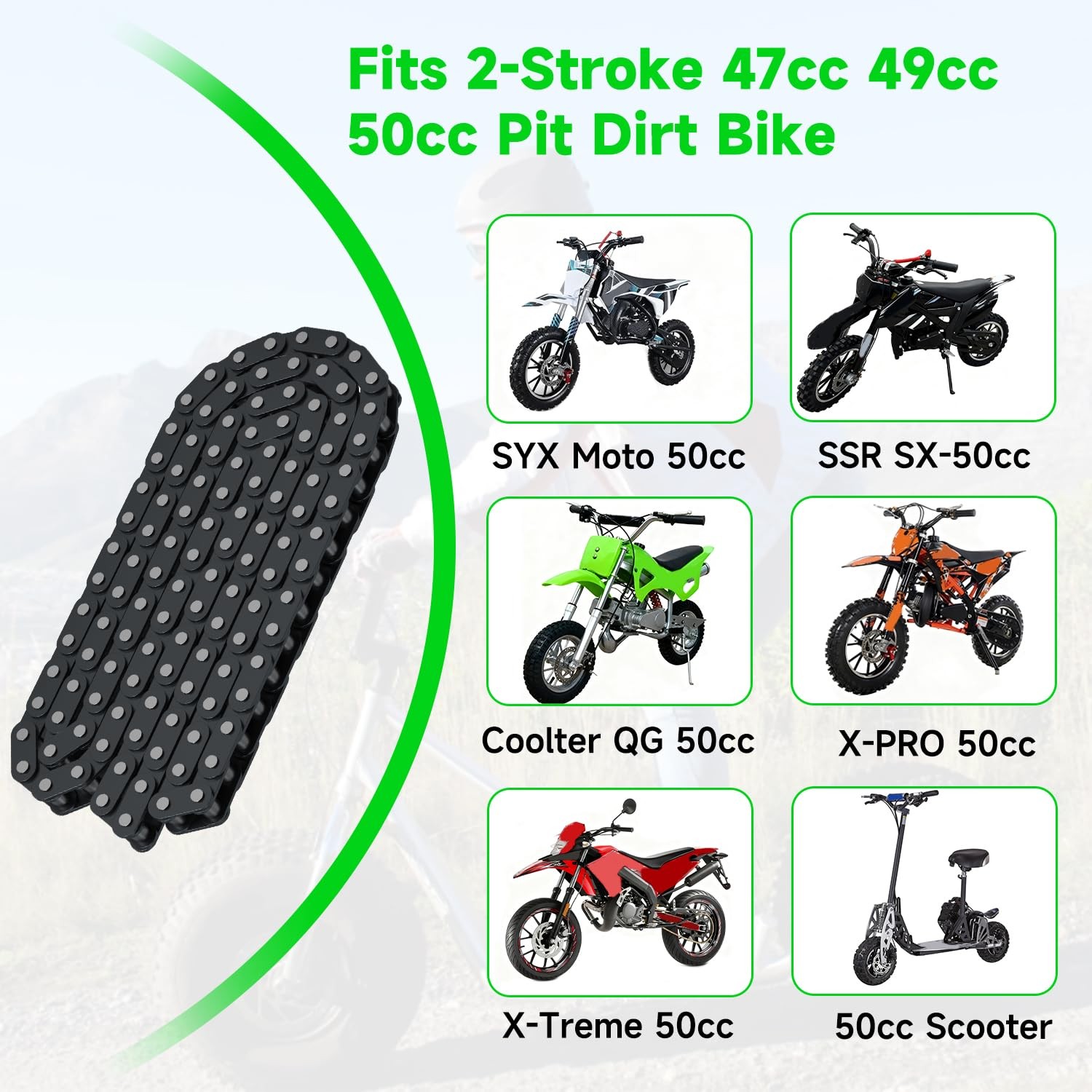 XIKOBY T8F Chain 116 Link Compatible with SYX Moto SSR X-pro MotoTec X-treme…
