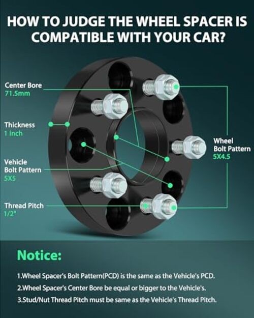 4Pcs 5×5 to 5×4.5 Wheel Adapters 1 inch Thread Pitch 1/2″ Hub Bore 71.5mm 5