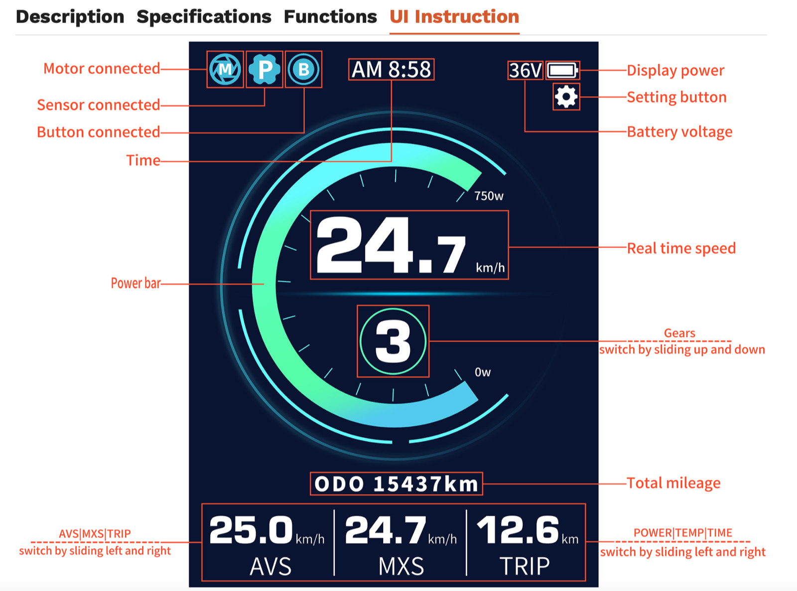 KEYDE Smart EBike Wireless Display BTD260