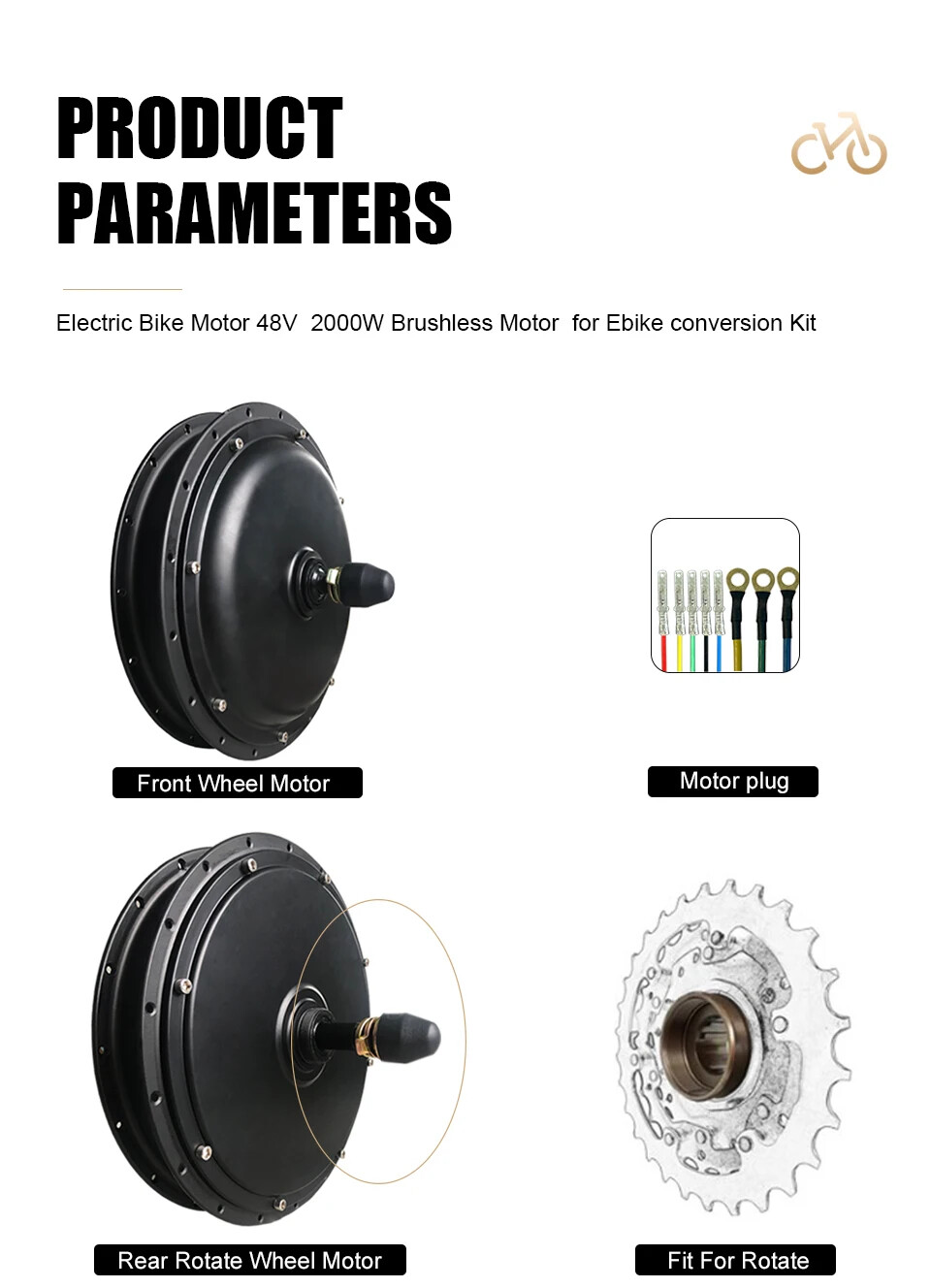 48V/52V 2000W MTB Electric Bicycle 20-29 Inch 700C Front Rear Hub Motor Wheel