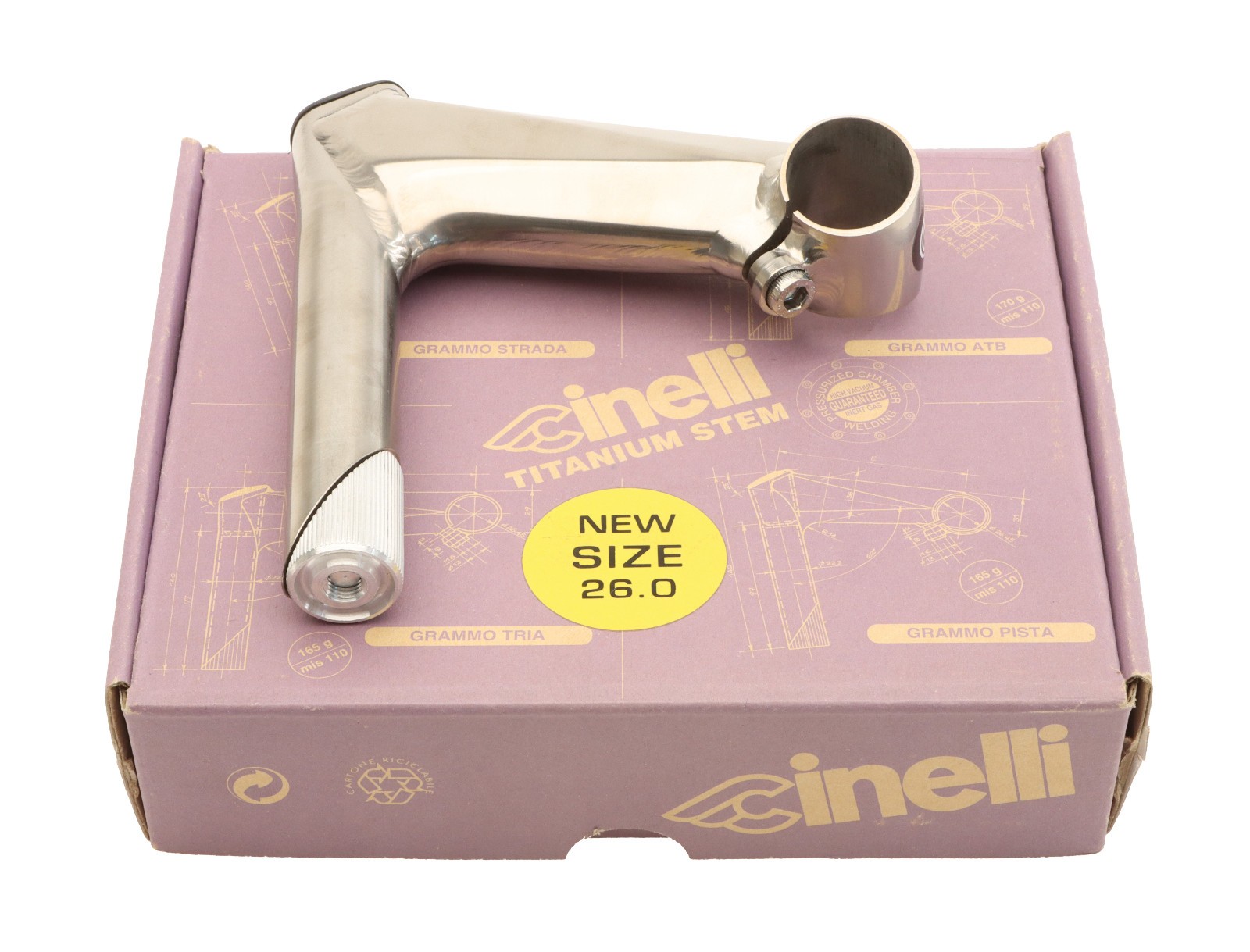 Cinelli 1″ Grammo Strada 22.2mm Quill Stem 110mm 26.0mm Clamp Titanium NEW NOS
