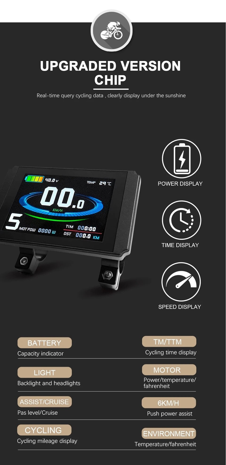 E-bike LCD8H LCD8HU Display with USB 24V/36V/48V/52V/60V72V E-bike Display