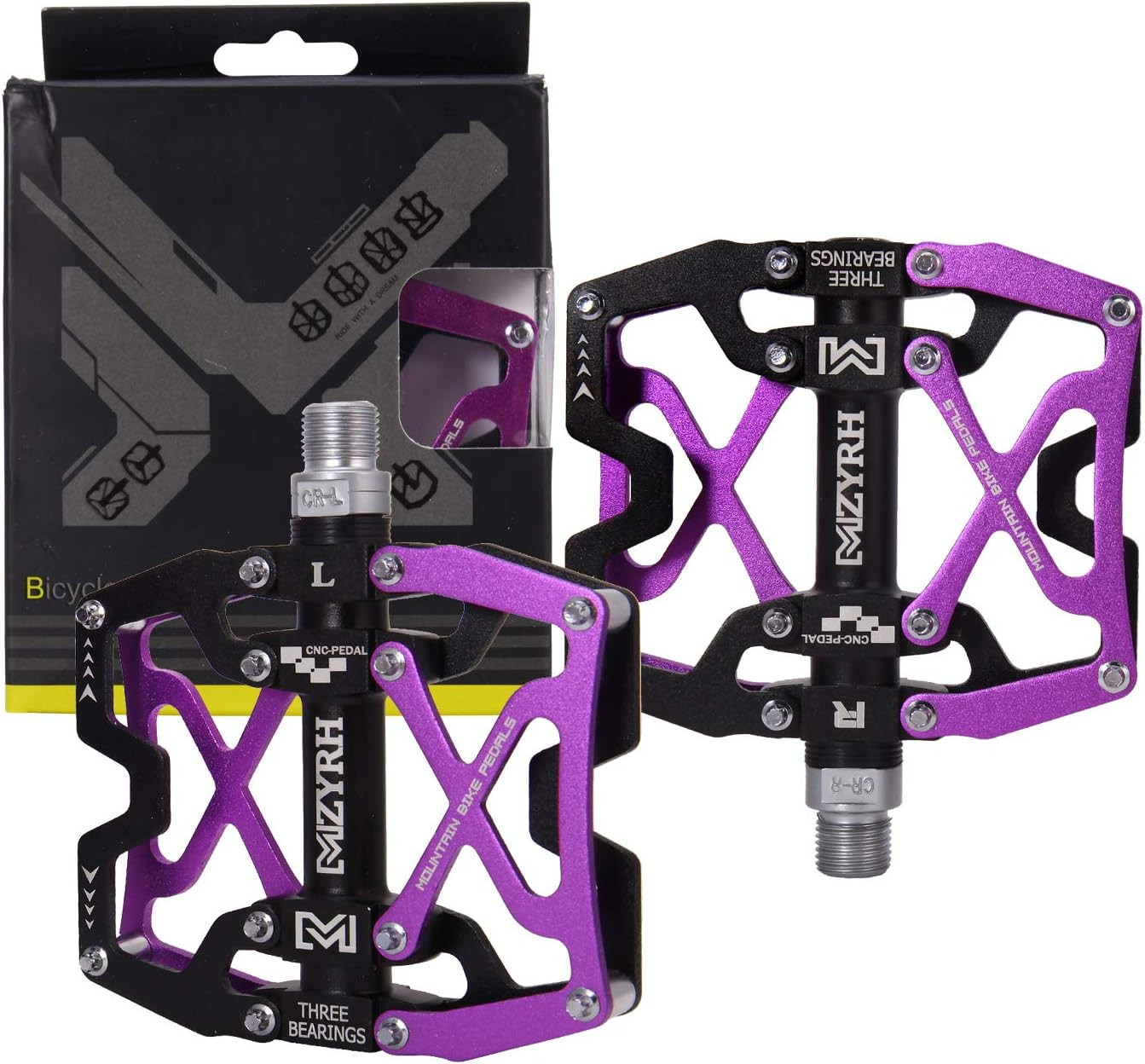 Mountain Bike Pedals, Ultra Strong Colorful CNC Machined 9/16″ Cycling Sealed 3