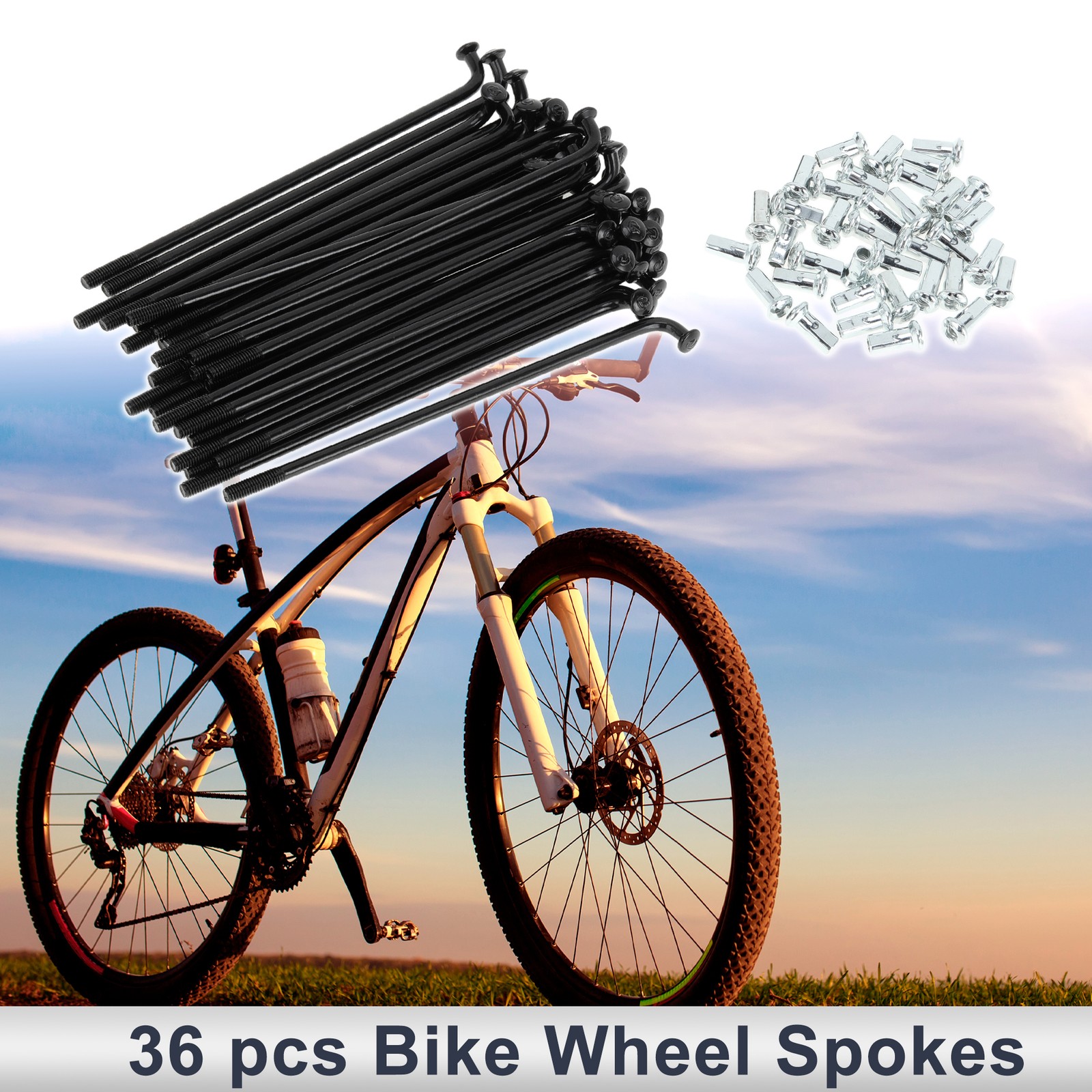 1 Set 12G 89mm Length Bicycle Spokes Nipple Carbon Steel Black Universal