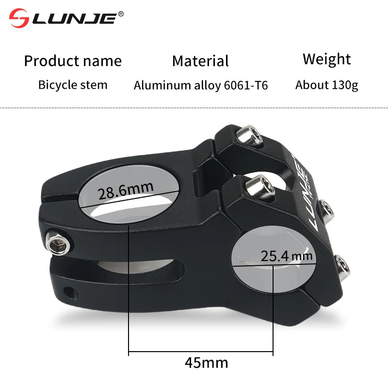 MTB Road Bike Stem 25.4mm Aluminum Alloy Handlebar Stem 45mm Lightweight