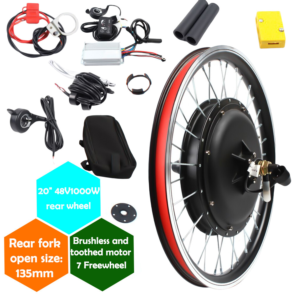 20 Inch eBike Electric Rear Wheel Hub Motor Bicycle Conversion Kit 1000W 48V