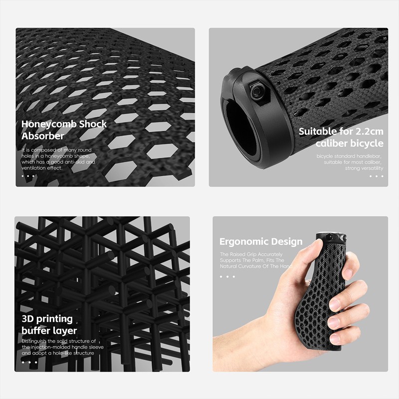 WEST BIKING MTB Bike 3D Printed Grips Ergonomic Bicycle Grips with Bar End Plugs