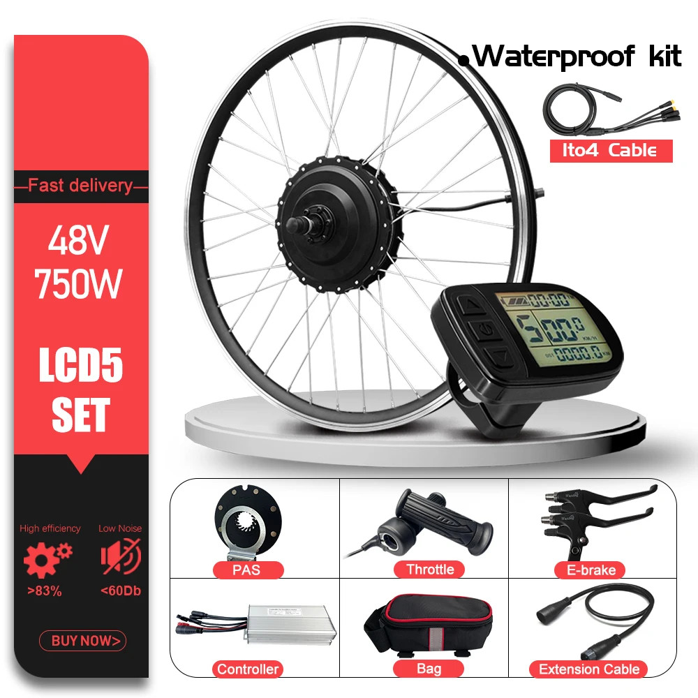 MTB Electric Bike Conversion Kit 48V 750W 20-29In 700C Brushless Hub Motor Wheel