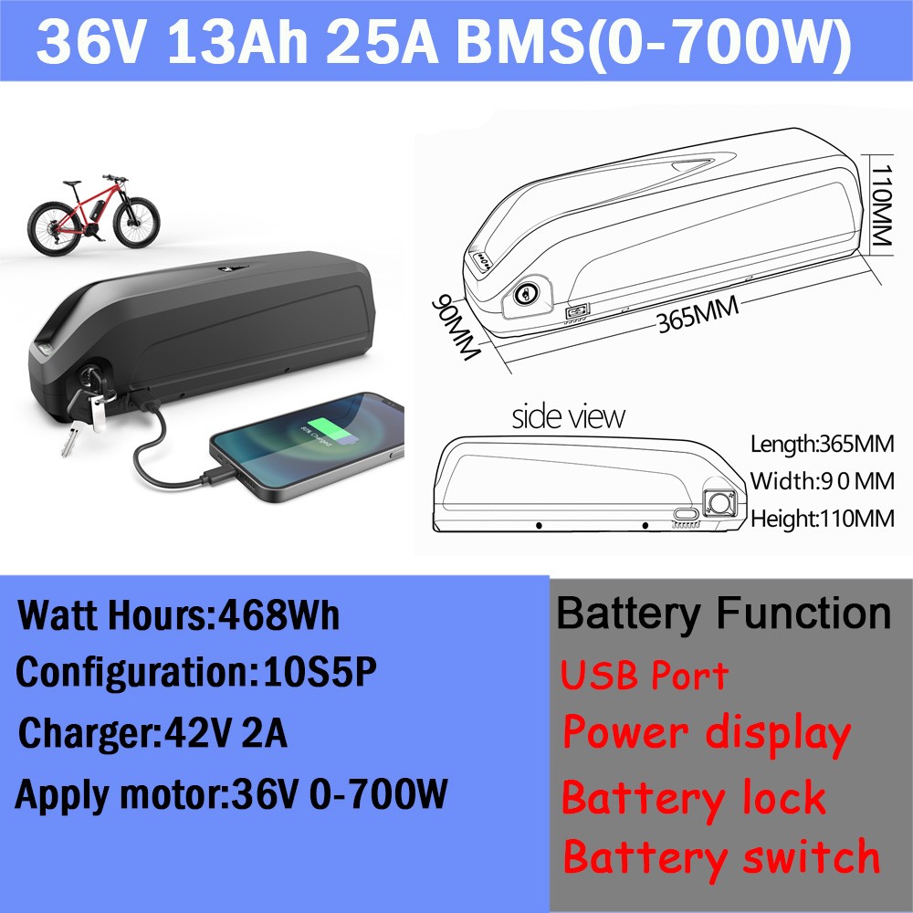 Ebike battery 36V 13Ah 15Ah electric bicycle Li-ion b-attery pack for 500W motor