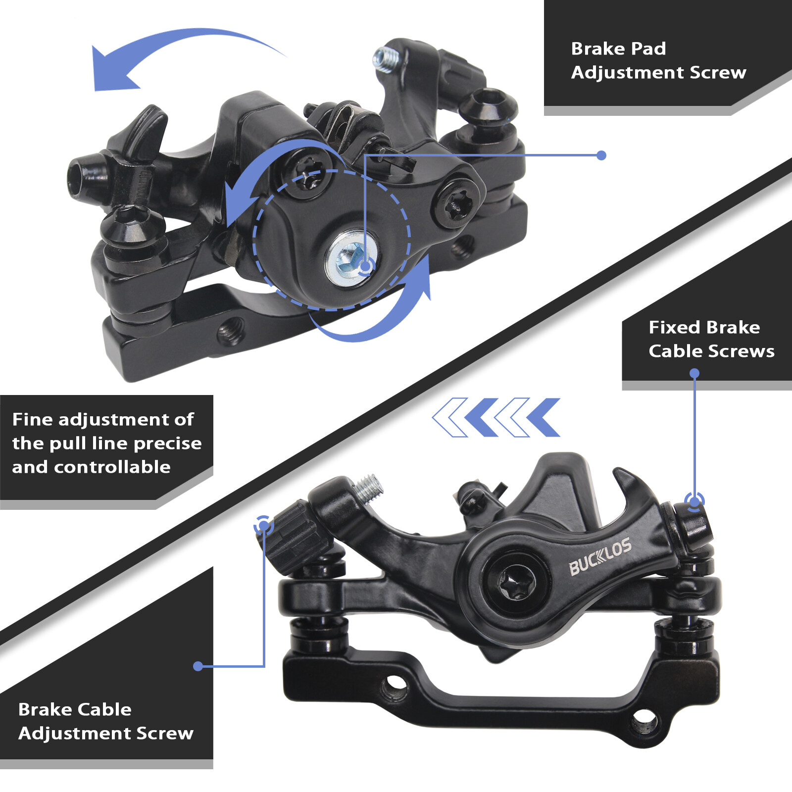 BUCKLOS Mountain Bicycle Mechanical Disc Brake Caliper Front/Rear Brake Pad US