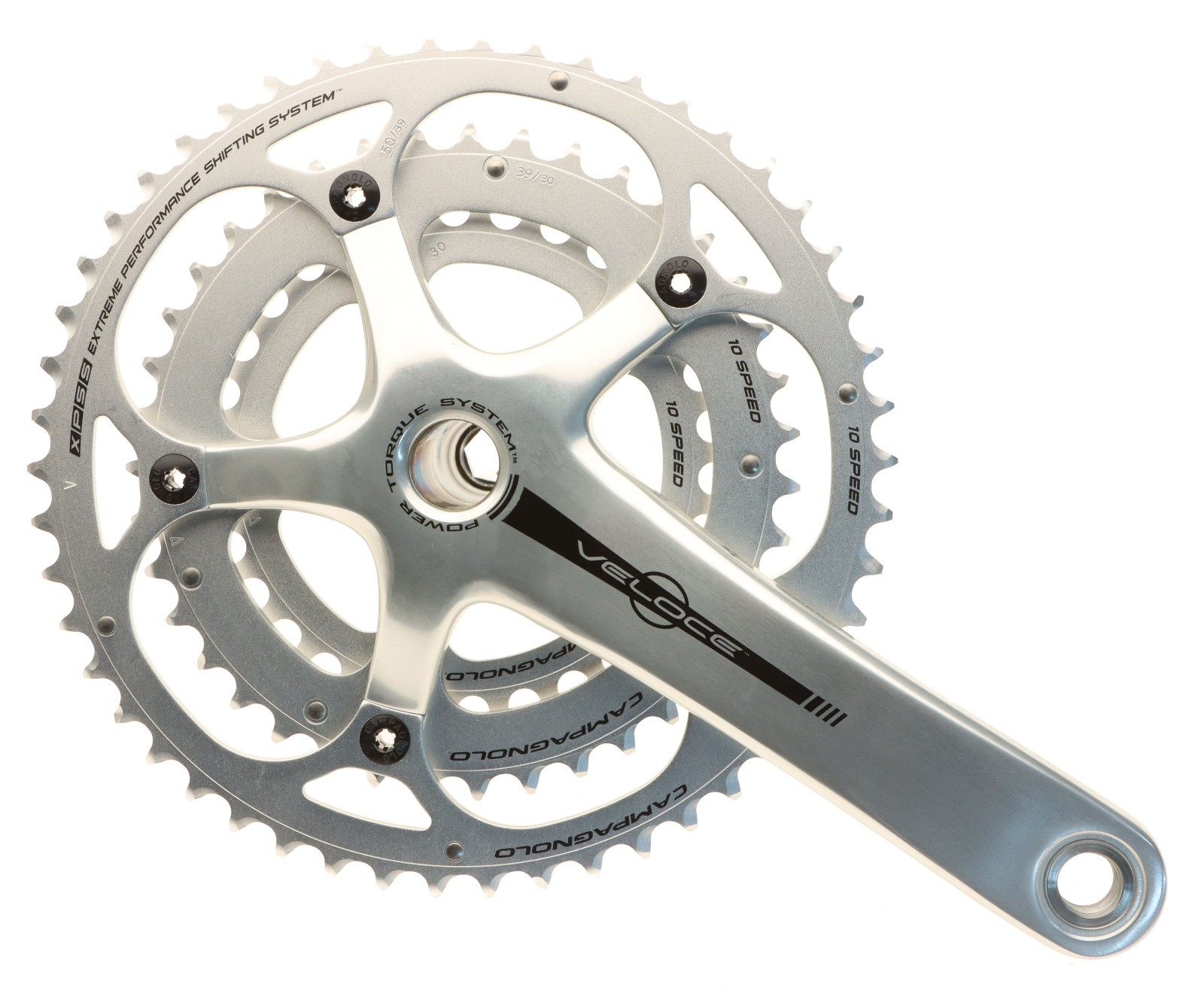 Campagnolo Veloce Crankset 50/39/30T TRIPLE Silver 172.5mm 10s Power-Torque NOS