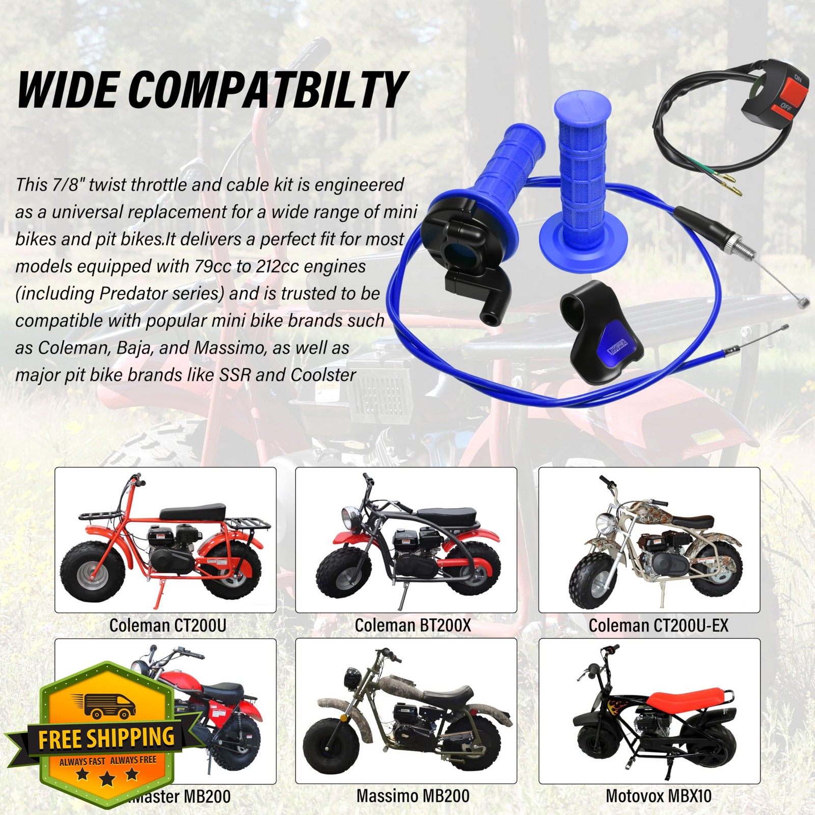 JXPANG Mini Bike Throttle Cable Kit Blue