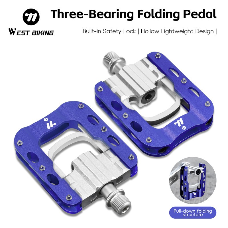 Aluminium Bicycle Foldable Pedals 3 Bearings Cycling Folding Bike Pedals Blue