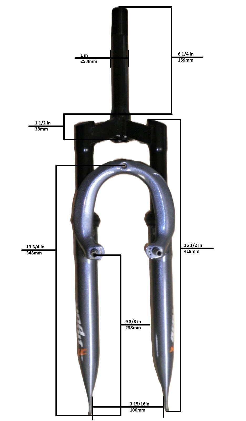 GROUND ASSAULT 24″ METALLIC GRAY BICYCLE SUSPENSION FORK BIKE PARTS 728