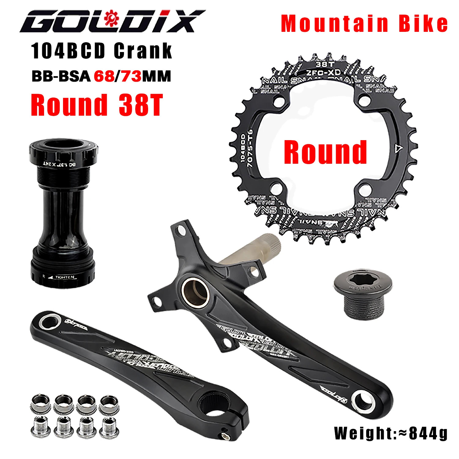 104BCD MTB Crankset 165-175mm Narrow Wide Chainring 32T-38T Round Oval