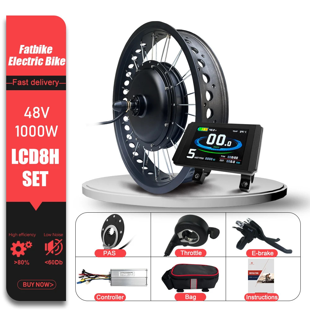 E-bike Conversion Kit 48V 1000W 4.0Tyre Brushless Rear Rotate Hub Motor Wheel