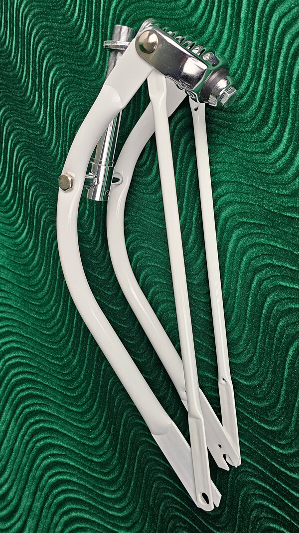 OG LOWRIDER 20″ STEEL BENT BICYCLE SPRING FORK 1″ WHITE/CHROME