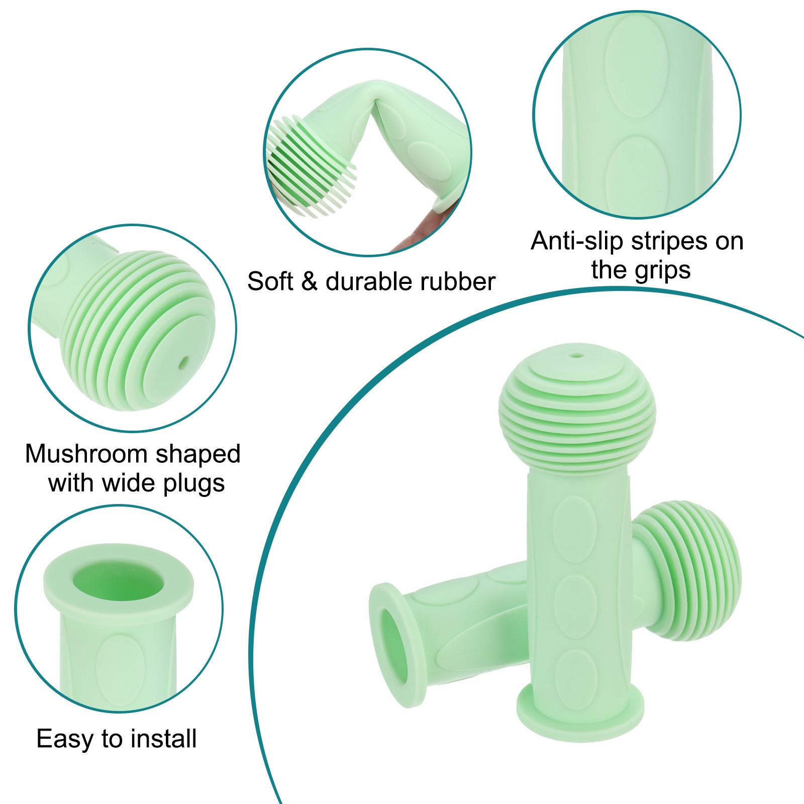 2pcs Bike Handlebar Grips 4.33″ Non-Slip Rubber Mushroom Grips Fit 7/8″,Green