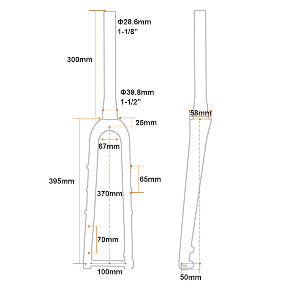 Carbon Fiber Gravel Road Off-road Bike Front Fork 700C Matte 100mm Bicycle Frok
