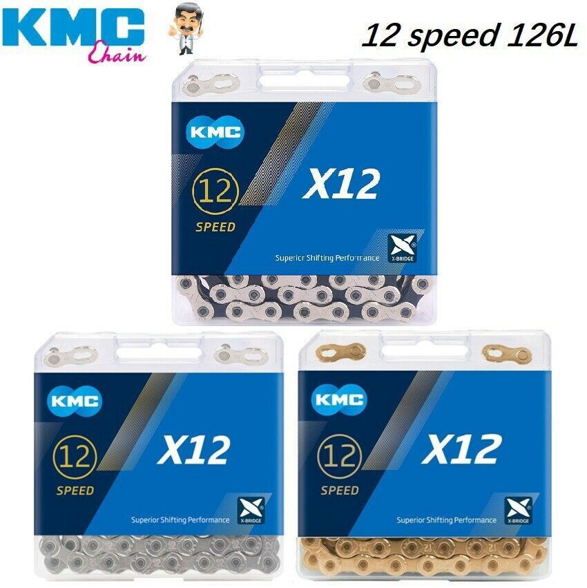 KMC X12 12 Speed Silver/ Gold Ti-N Road Bike Chain 126L Quick Link Fits Shimano