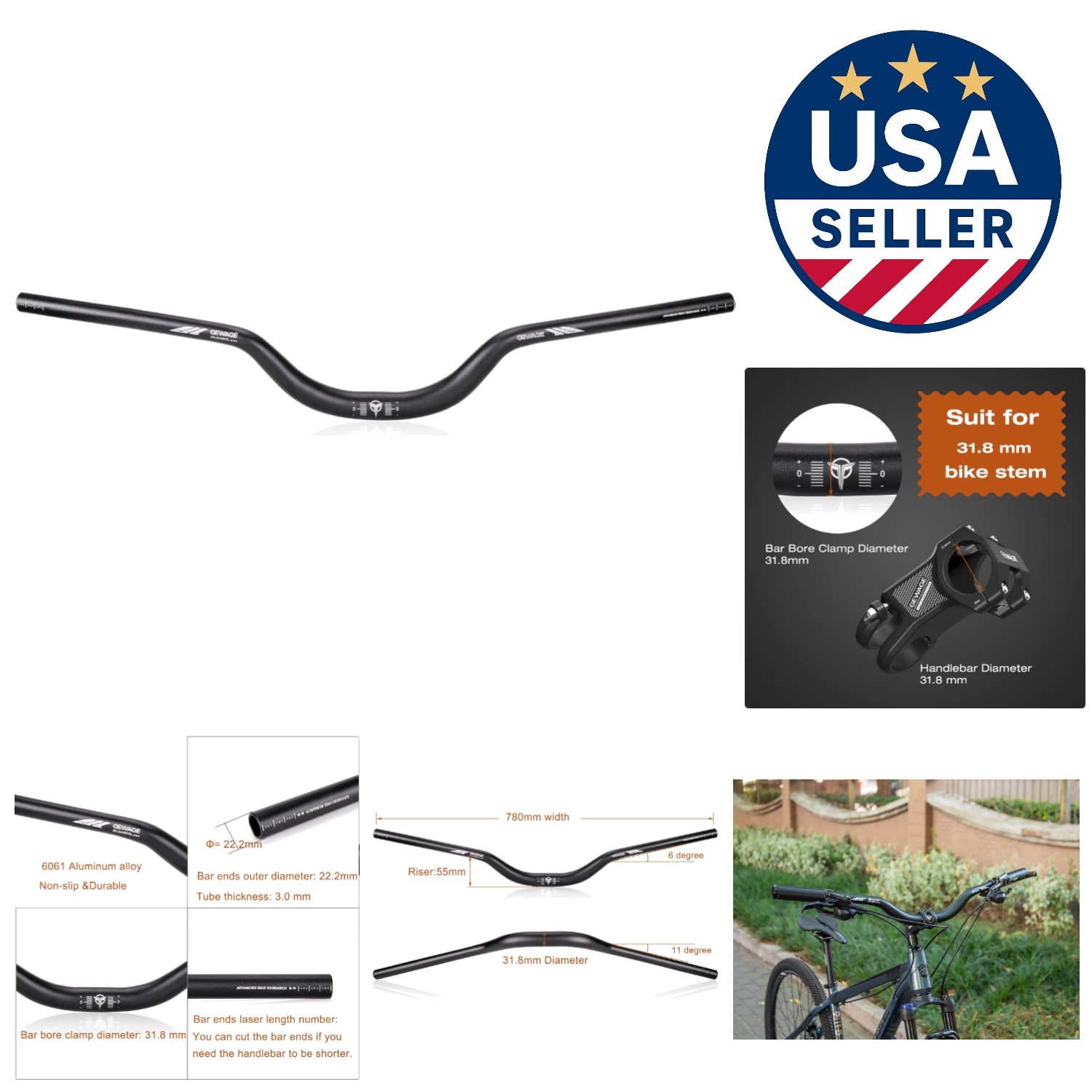 Ergonomic 31.8mm Aluminium Handlebar for Mountain Bikes – 780mm Width Options