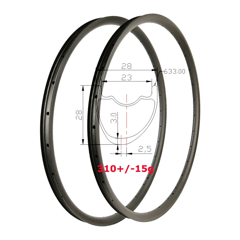 29er Gravel XC Mountain Bike Asymmetric Carbon Rims 28*28mm Tubeless Rings 2pcs