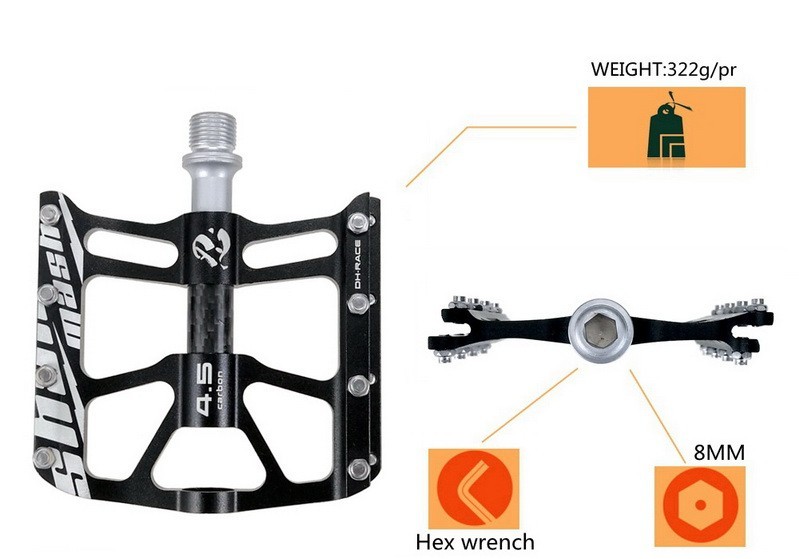 Aluminum Carbon Road MTB Mountain Bike Pedal 3 Bearing AM Flat Pedals Anti-slip