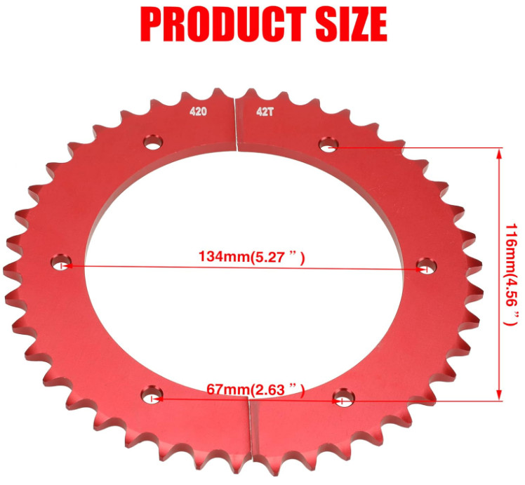 Universal Split Sprocket 420 Chain 42 Tooth Rear Drive Wheel Aluminum Sprocke…