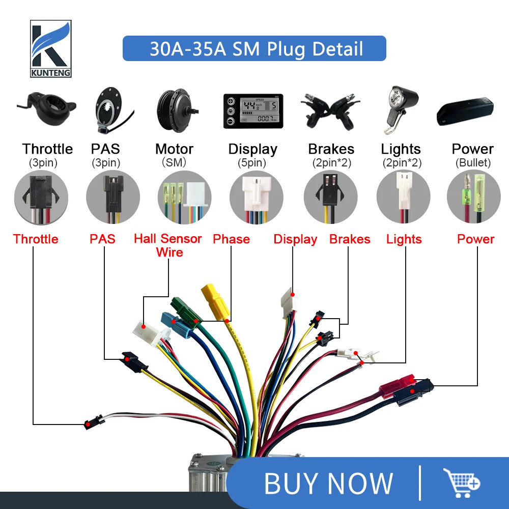 Electric Bicycle Controller 15A-35A SM Waterproof Plug 250W-1500W Hub Motor