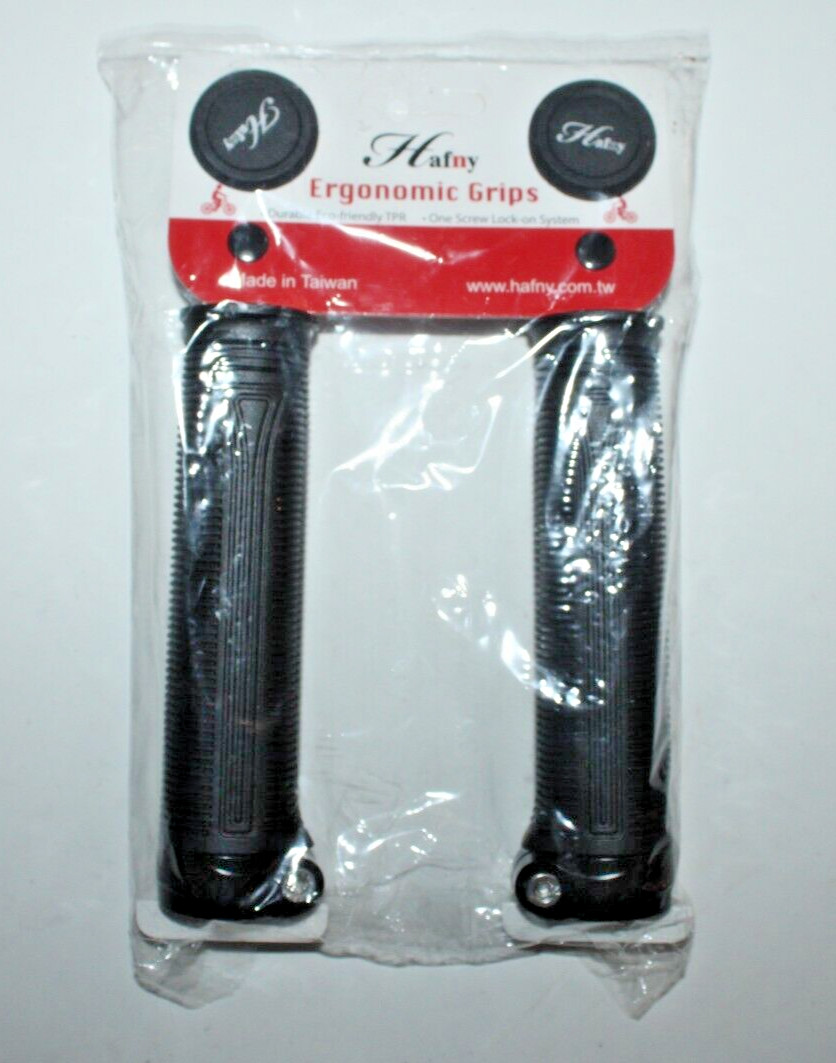 Hafny Ergonomic Lock-On Bike Handlebar Grip Set Black Ribbed HF220 Free Shipping