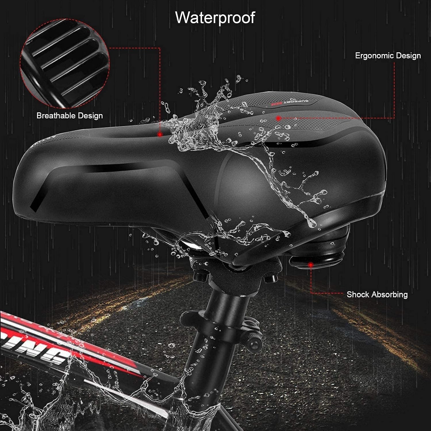 Comfort Bike Seat Wide Bicycle Saddle Memory Foam Padded Soft Cushion w/ Reflect