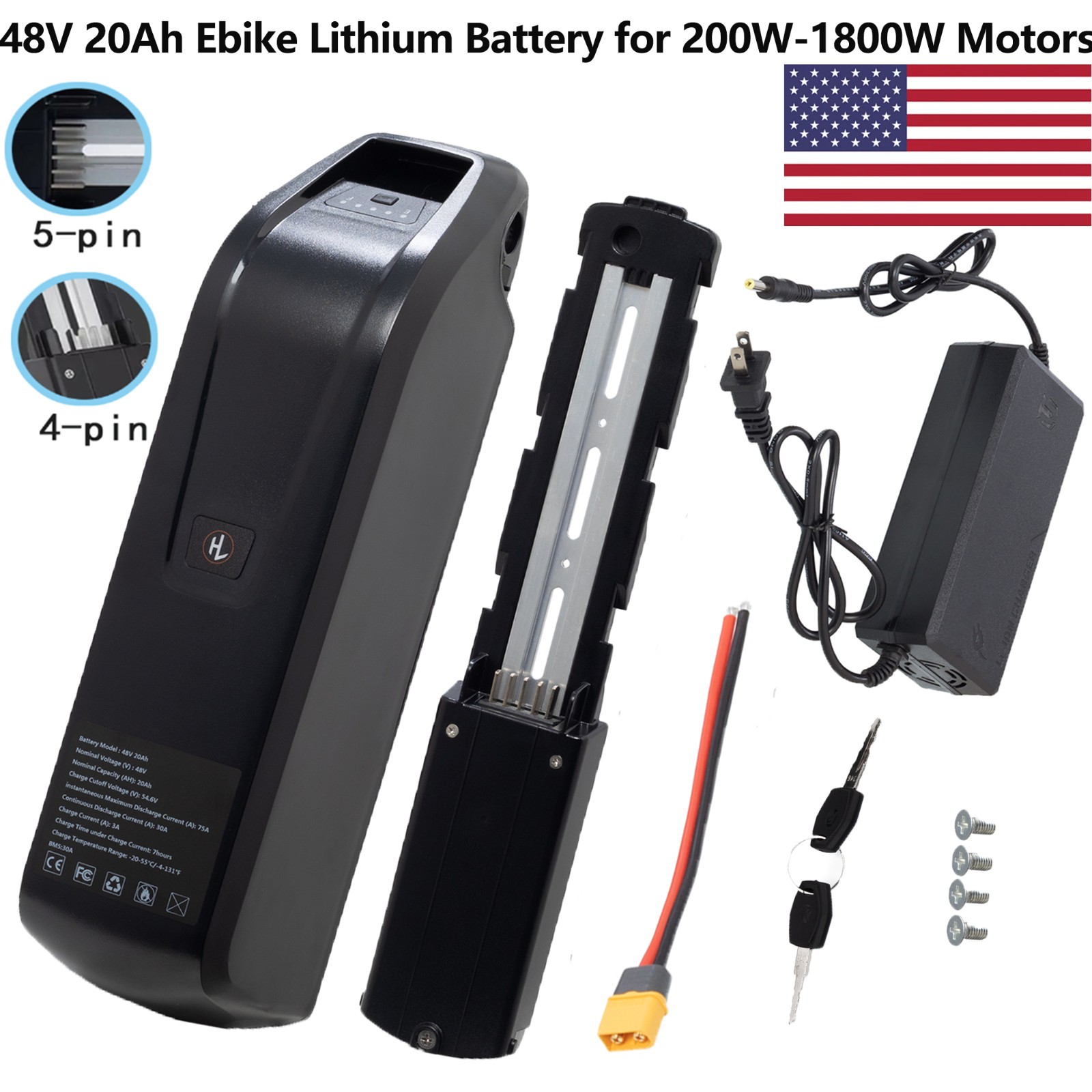 Hailong 48V ebike lithium battery w/ USB Port 20Ah for bicycle 50W-1800W Motors
