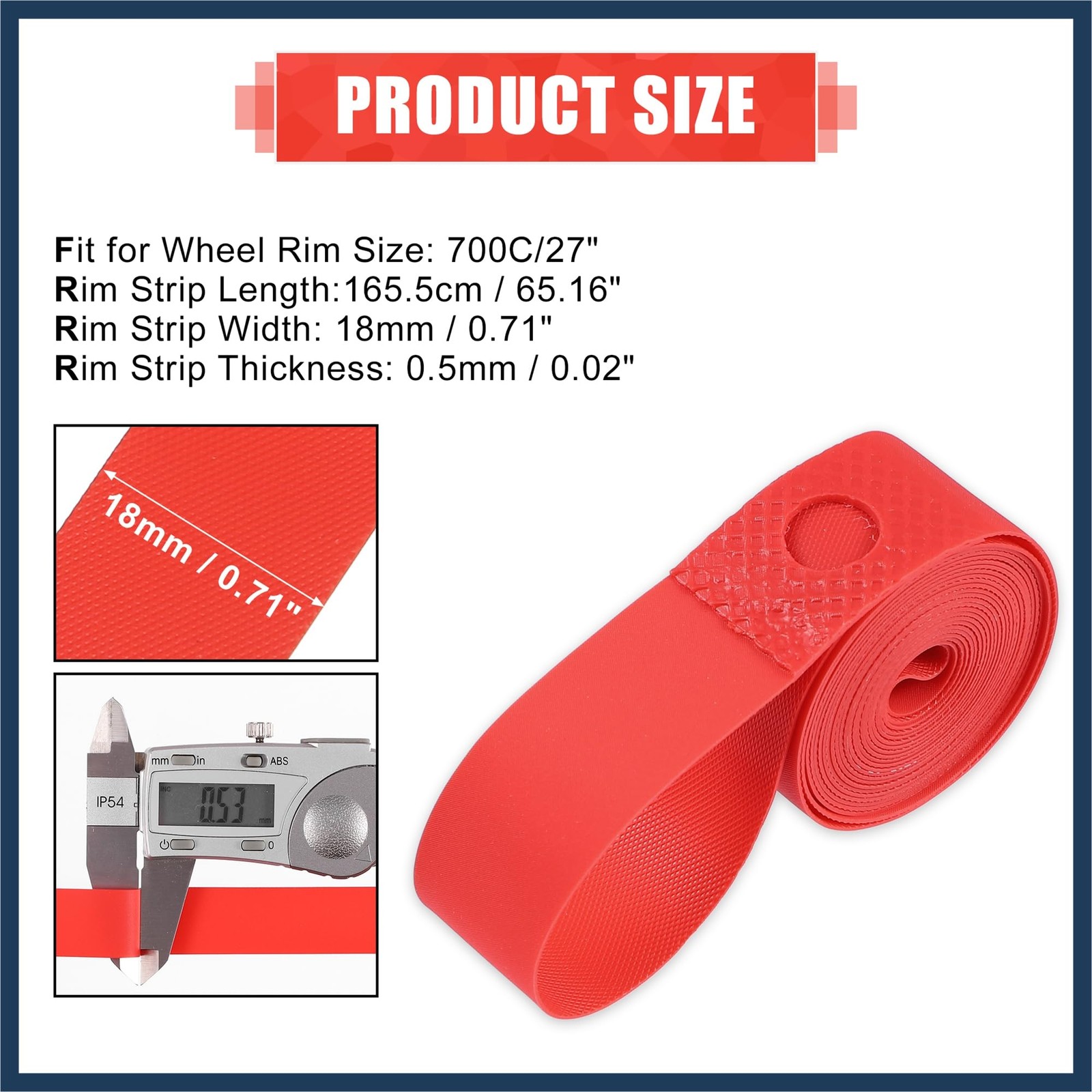 700C 27″ Bike Bicycle Wheel Rim Strip Tape Liner Inner Tube Protector Red