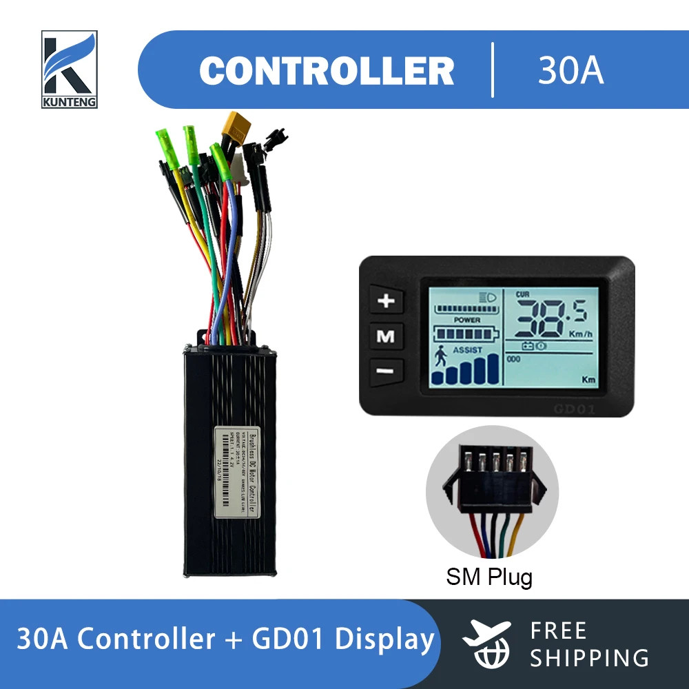 Electric Bike 36V/48V 3 Model Sinewave Controller 17A 26A 30A Display SM/WP Plug
