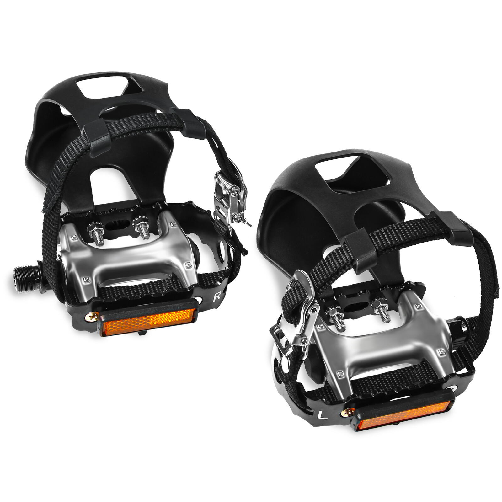 MTB Road Bike Pedal 9/16″ with Toe Clips Strap Aluminium Non-slip For Shimano