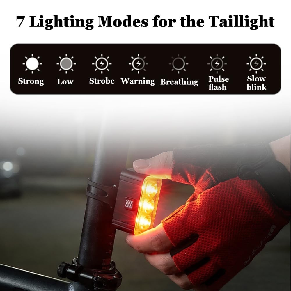 Bike Light Set 2PCS Rechargeable LED Front Light 5 Modes Taillight 7 Modes