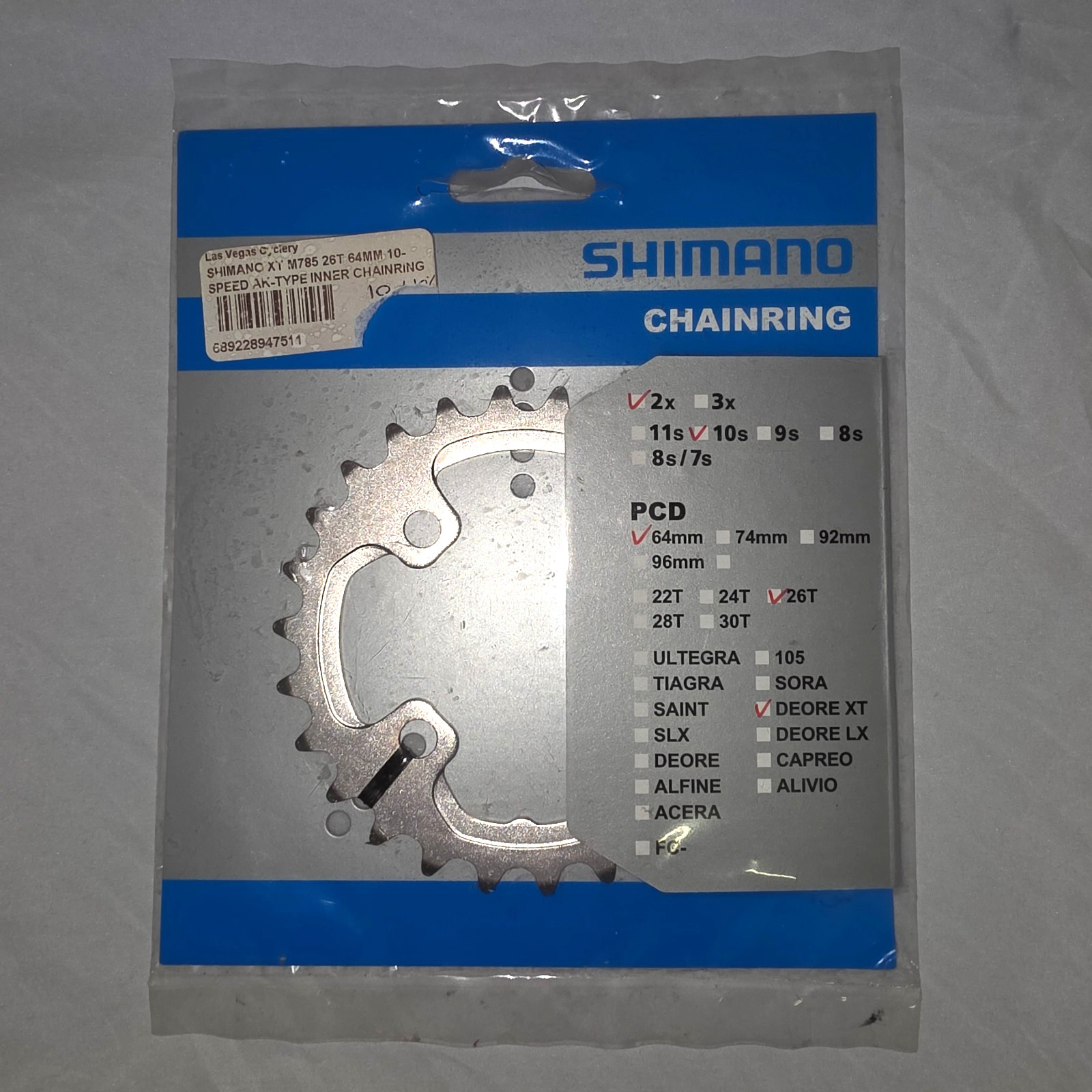 Shimano XT M785 26t 64mm BCD, 2X10-Speed AK-type Inner Chainring