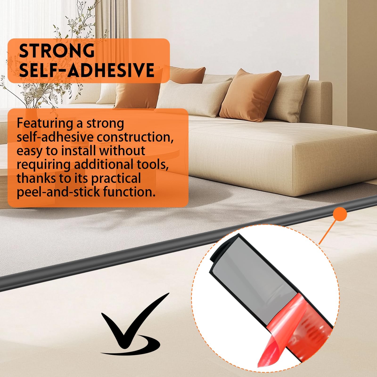 Floatlive Upgrade Floor Transition Strip Self Adhesive Rubber Rug Gripper Tape