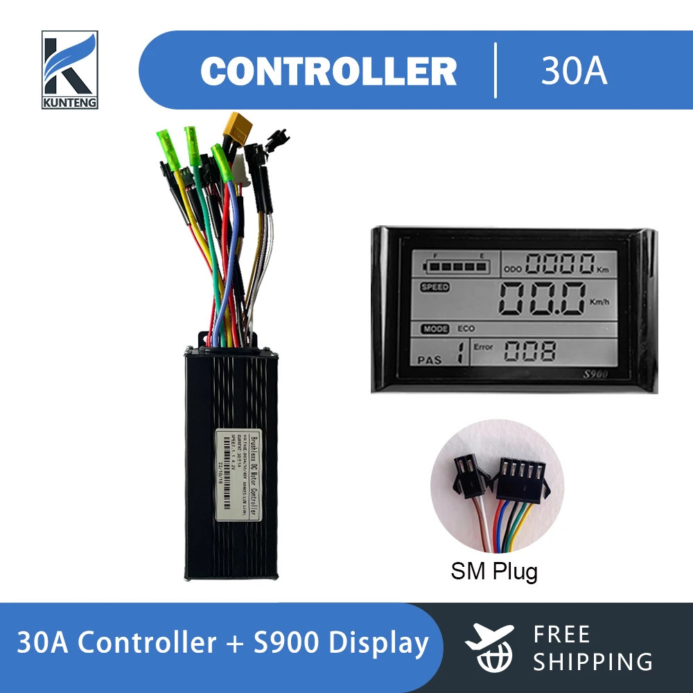 Electric Bike 36V/48V 3 Model Sinewave Controller 17A 26A 30A Display SM/WP Plug