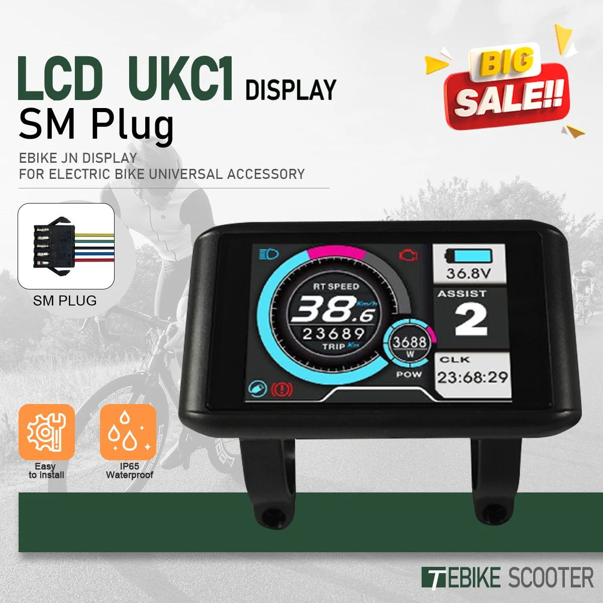 Electric Bicycle LCD Display 24V 36V 48V 52V 60V 72V SM/Waterproof Plug
