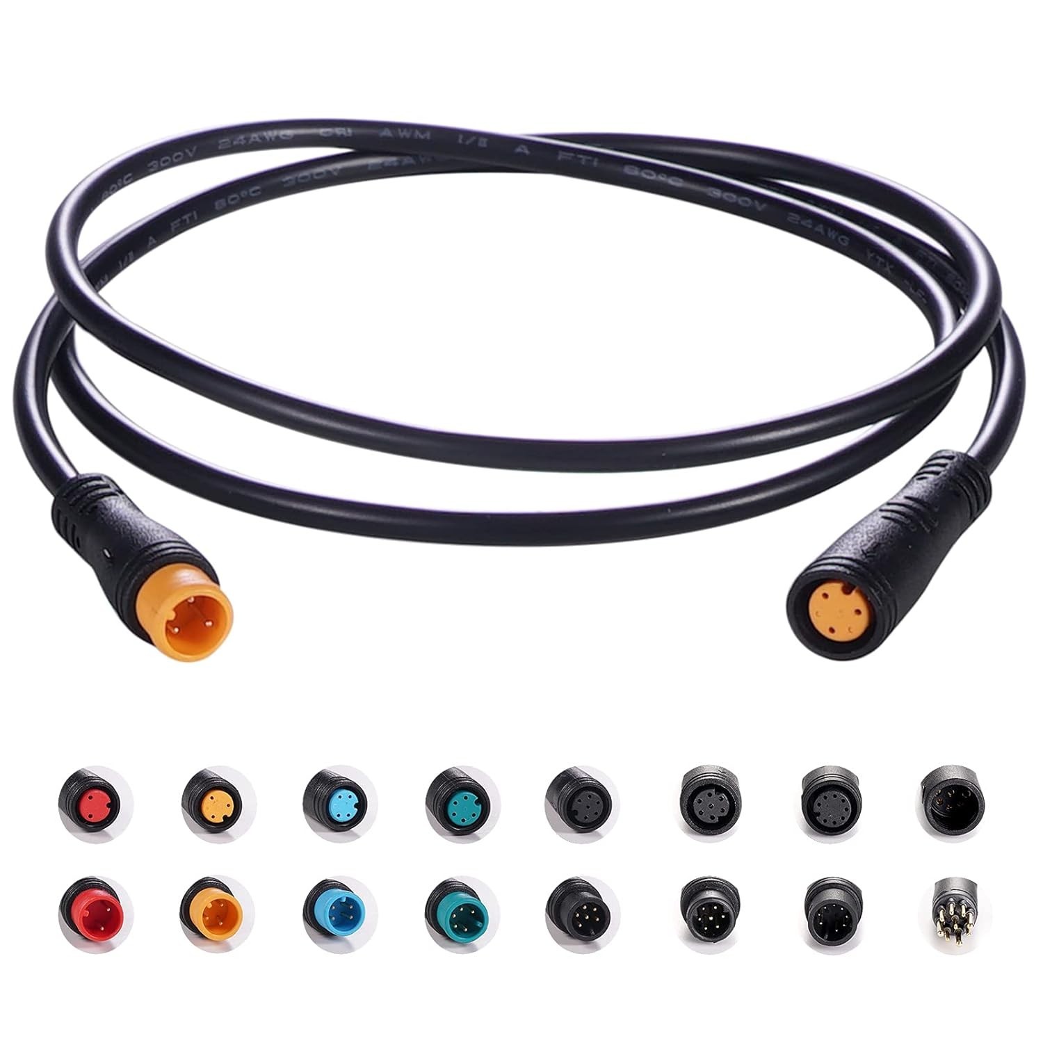 Ebike Extension Cable 2-9 Pin Waterproof Plug for Light Throttle Display 80cm