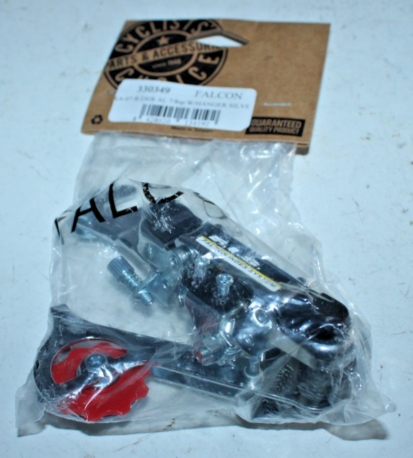 Falcon Rear Derailleur XA-07 Long Reach 7/8 Speed Index w/Hanger Silver Commuter
