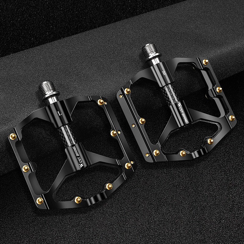 WEST BIKING Bicycle Pedals Carbon Fiber Axle 3 Bearing Bike Pedal 9/16″ Titanium