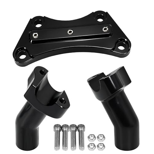 Black 1” Pullback Handlebar Risers and Top Clamp Kit 3.5″ Tall for Harley